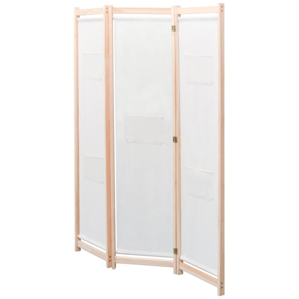 Paravento a 3 Pannelli Crema 120x170x4 cm in Tessuto