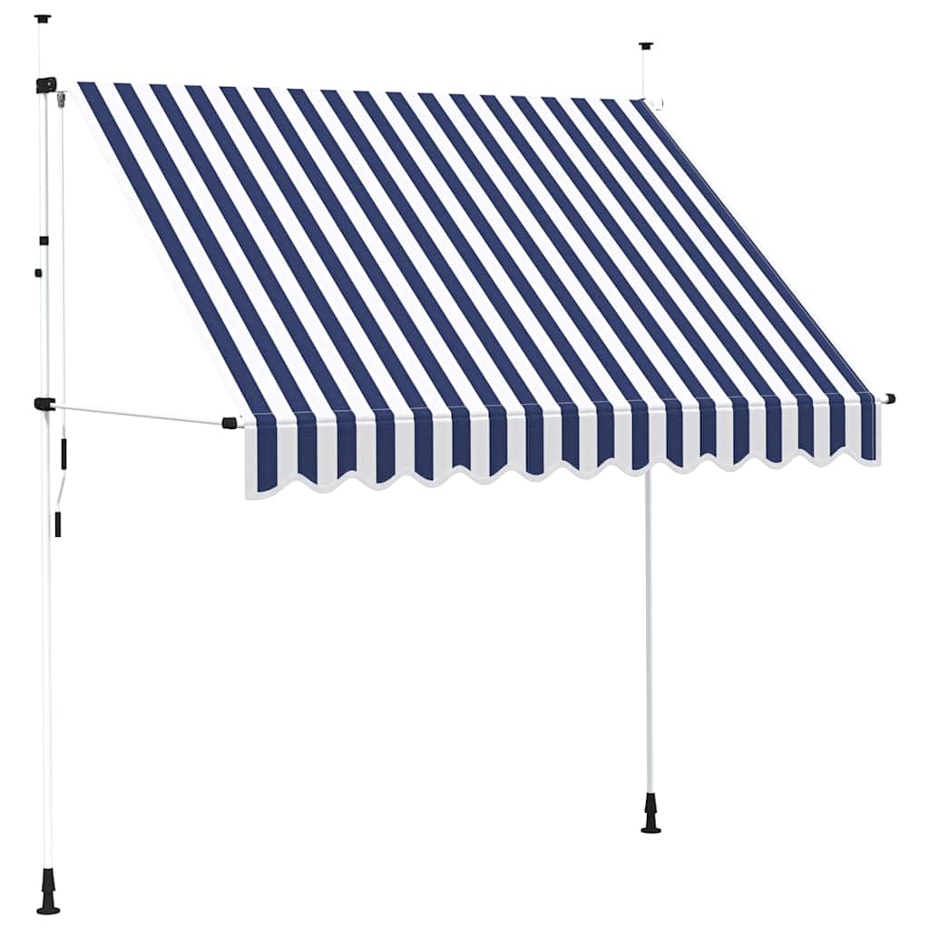 Tenda da Sole Retrattile Manuale 250 cm a Strisce Blu e Bianche