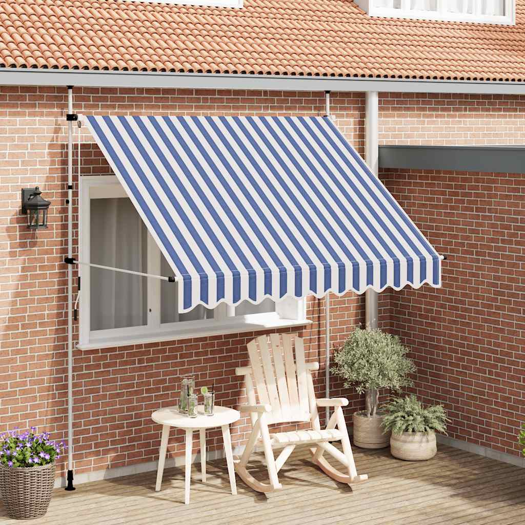 Tenda da Sole Retrattile Manuale 250 cm a Strisce Blu e Bianche
