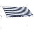 Tenda da Sole Retrattile Manuale 400 cm a Strisce Blu e Bianche