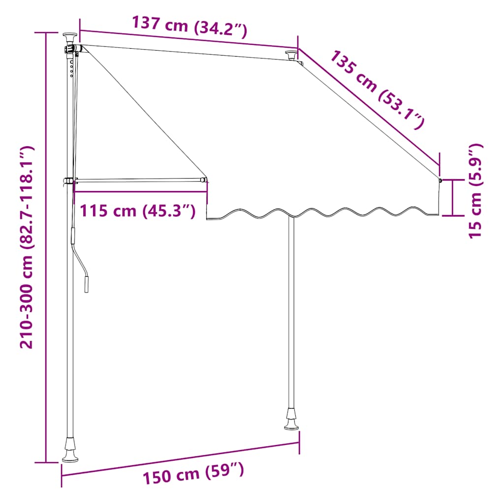 Tenda da Sole Retrattile Manuale 150 cm a Strisce Blu e Gialle