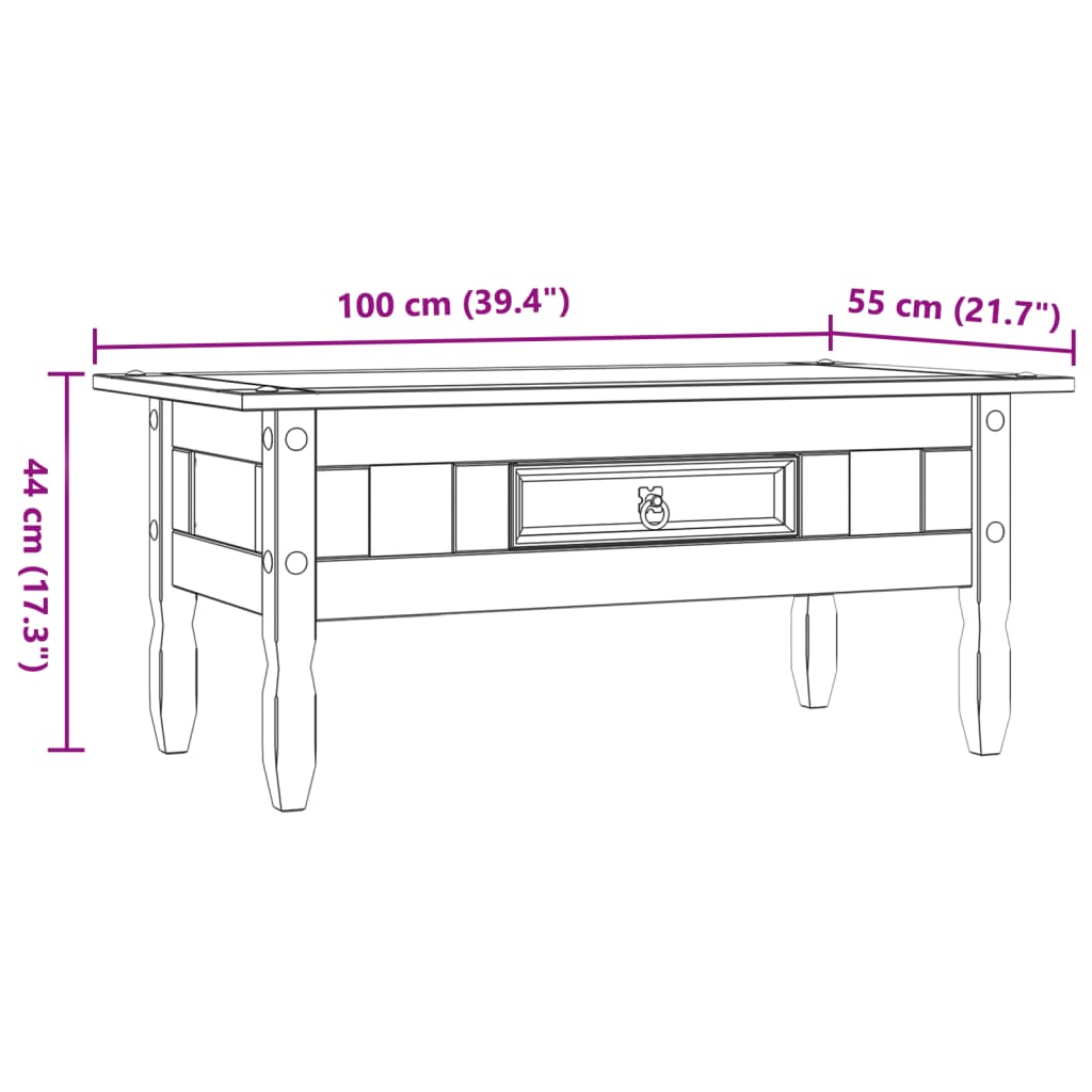 Tavolino da Caffé Legno Pino Messicano Corona Range 100x55x44cm