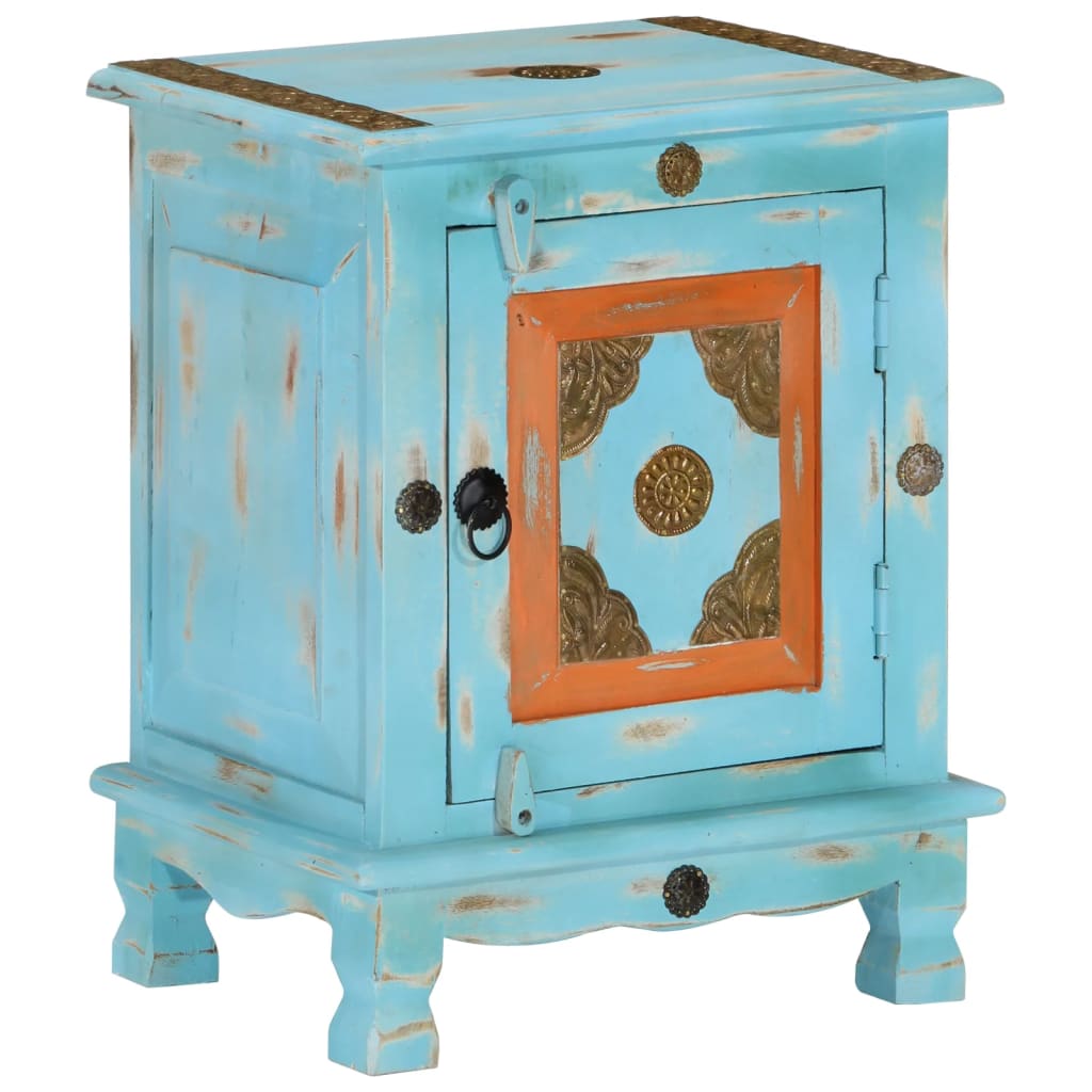 Comodino in Legno Massello di Mango Blu
