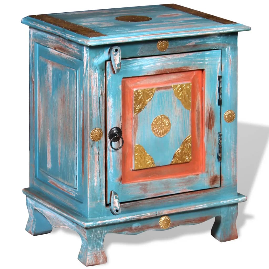 Comodino in Legno Massello di Mango Blu