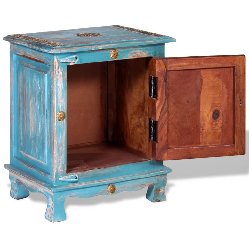Comodino in Legno Massello di Mango Blu