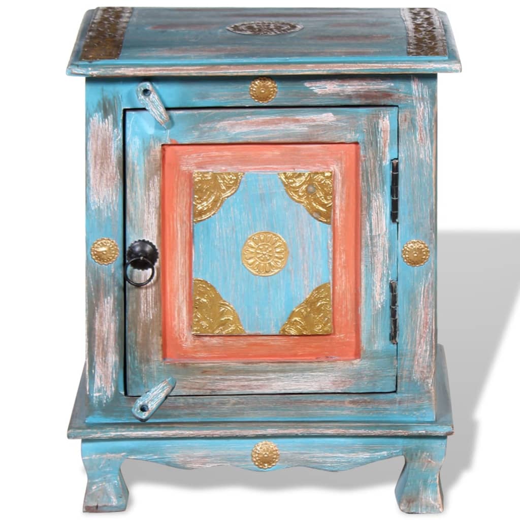 Comodino in Legno Massello di Mango Blu