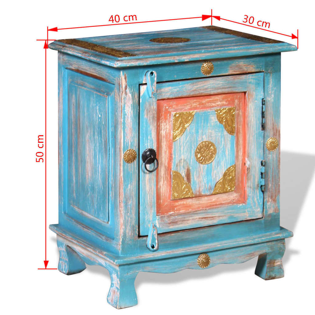 Comodino in Legno Massello di Mango Blu