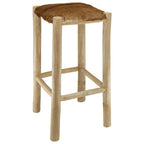Sgabello da Bar in Pelle di Capra e Legno Massello di Teak
