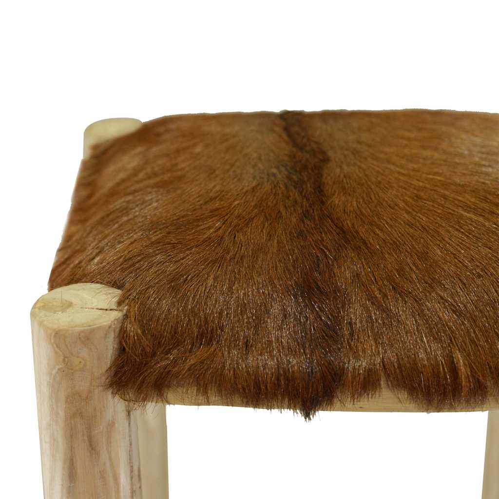 Sgabello da Bar in Pelle di Capra e Legno Massello di Teak