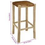Sgabello da Bar in Pelle di Capra e Legno Massello di Teak
