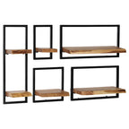 Set di Mensole 5 pz in Legno Massello di Acacia e Acciaio