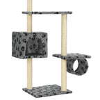 Albero per Gatti e Tiragraffi Sisal 260cm Zampe Stampate Grigio
