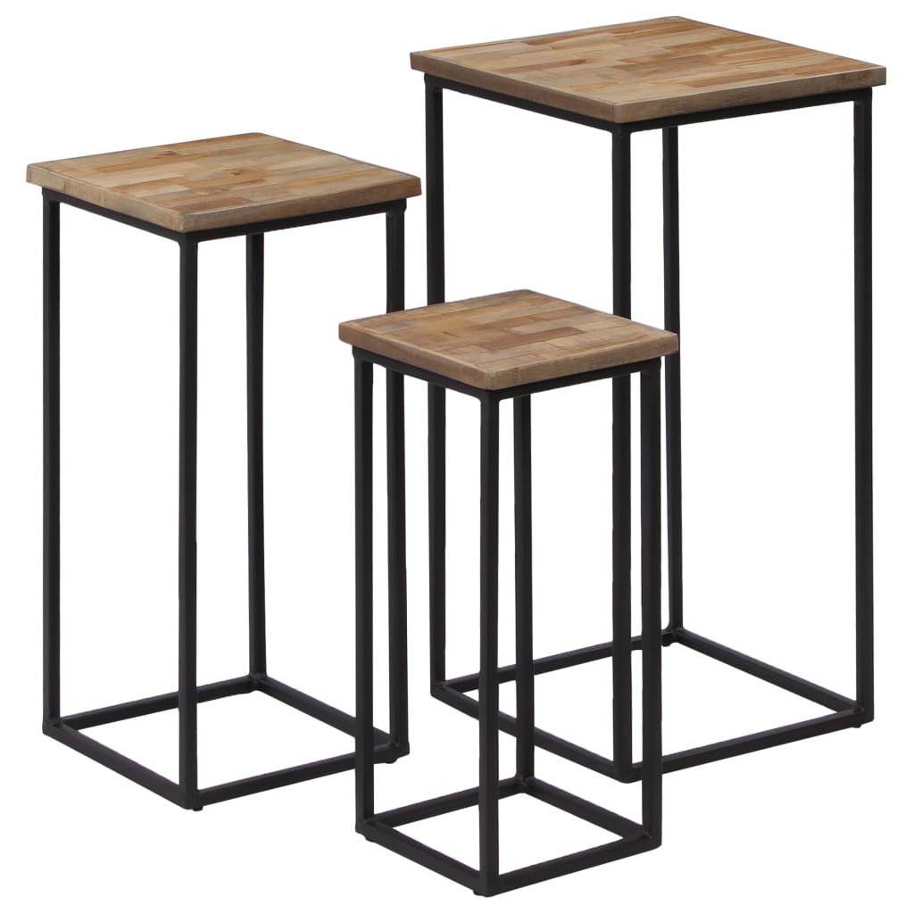 Set Tavolini per Piante 3 pz in Legno di Teak Recuperato