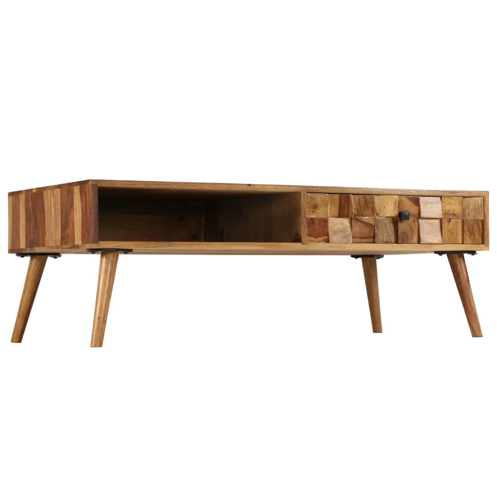 Tavolino da Caffè Legno Massello con Finitura Ambra 110x50x37cm