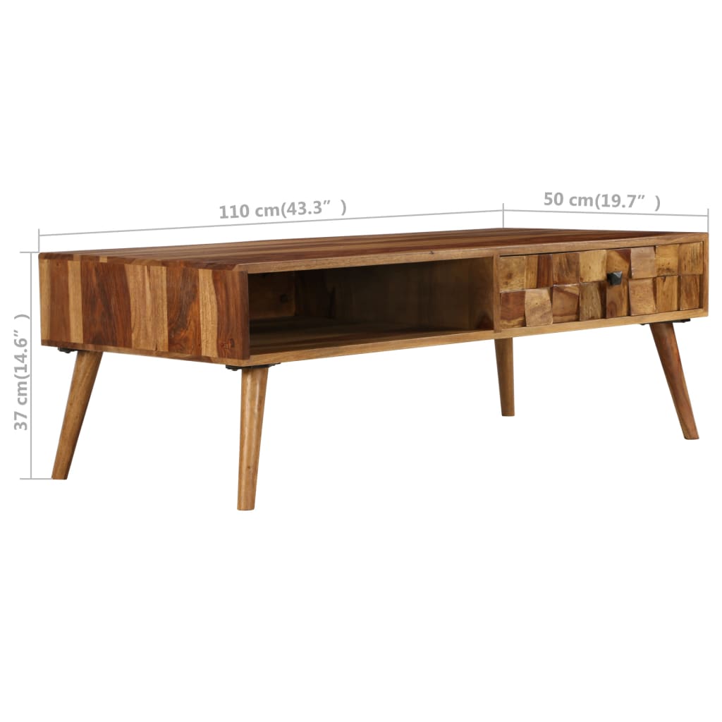 Tavolino da Caffè Legno Massello con Finitura Ambra 110x50x37cm