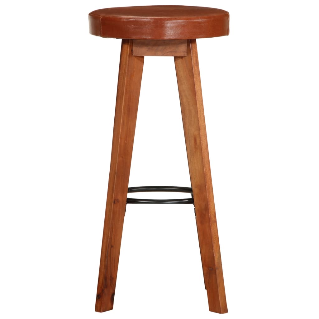 Sgabelli da Bar 2 pz in Vera Pelle e Legno Massello di Acacia