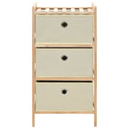 Scaffale con 3 Cesti in Tessuto in Legno di Cedro Beige