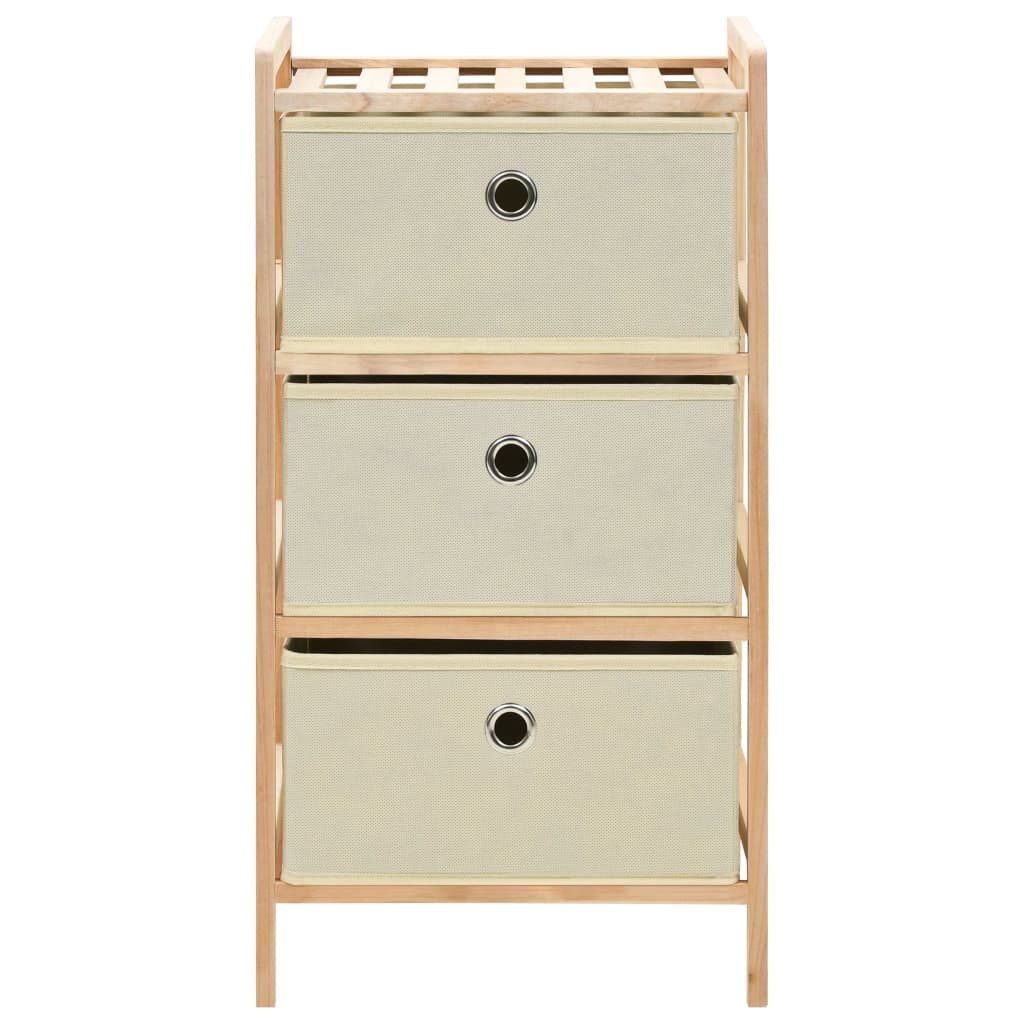 Scaffale con 3 Cesti in Tessuto in Legno di Cedro Beige