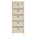 Scaffale con 5 Cesti in Tessuto in Legno di Cedro Beige