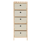 Scaffale con 5 Cesti in Tessuto in Legno di Cedro Beige