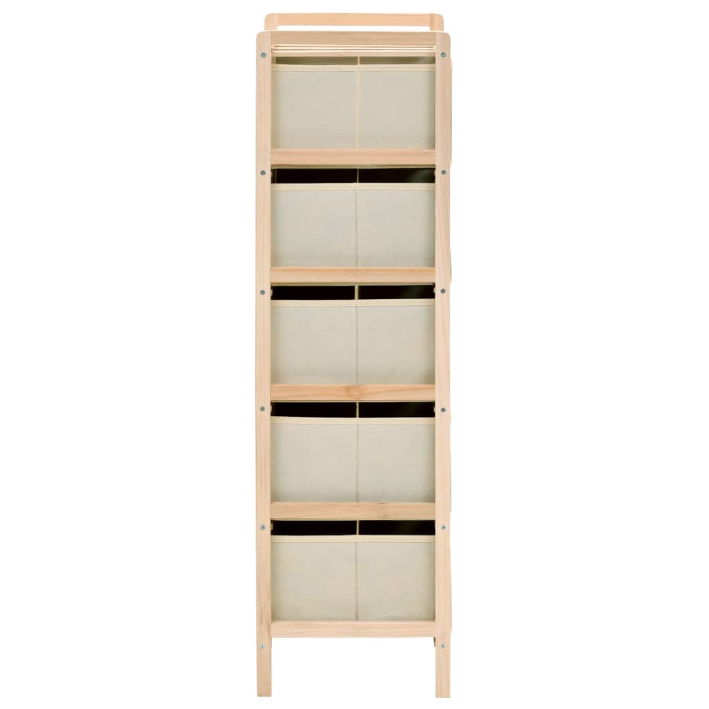 Scaffale con 5 Cesti in Tessuto in Legno di Cedro Beige