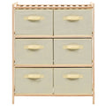 Scaffale con 6 Cesti in Tessuto in Legno di Cedro Beige