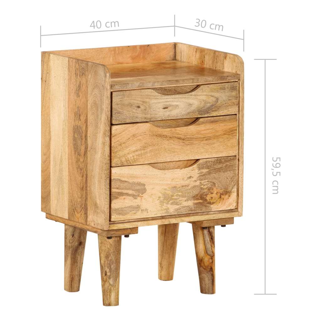 Comodino in Legno Massello di Mango 40x30x59,5 cm
