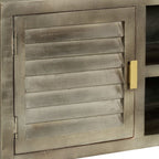 Mobile TV Legno Massello di Mango Grigio e Ottone 110x30x48cm