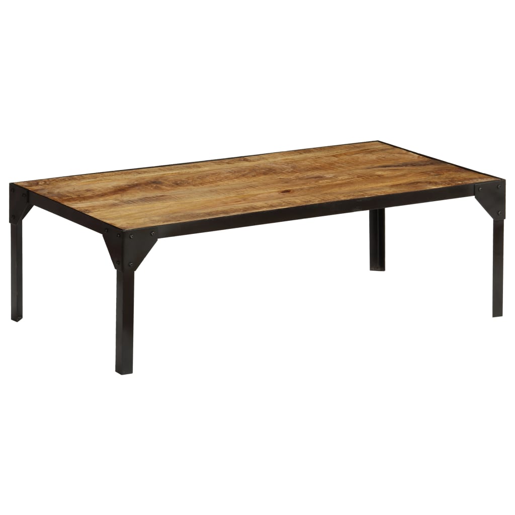 Tavolino da Salotto in Legno Massello di Mango e Acciaio 110 cm