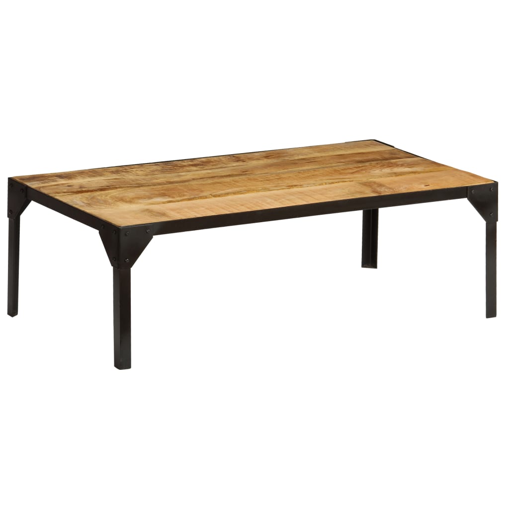 Tavolino da Salotto in Legno Massello di Mango e Acciaio 110 cm