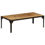 Tavolino da Salotto in Legno Massello di Mango e Acciaio 110 cm