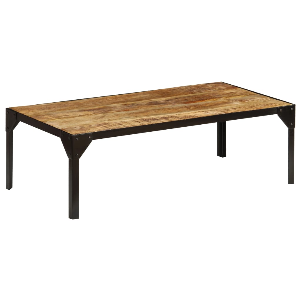Tavolino da Salotto in Legno Massello di Mango e Acciaio 110 cm