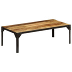 Tavolino da Salotto in Legno Massello di Mango e Acciaio 110 cm