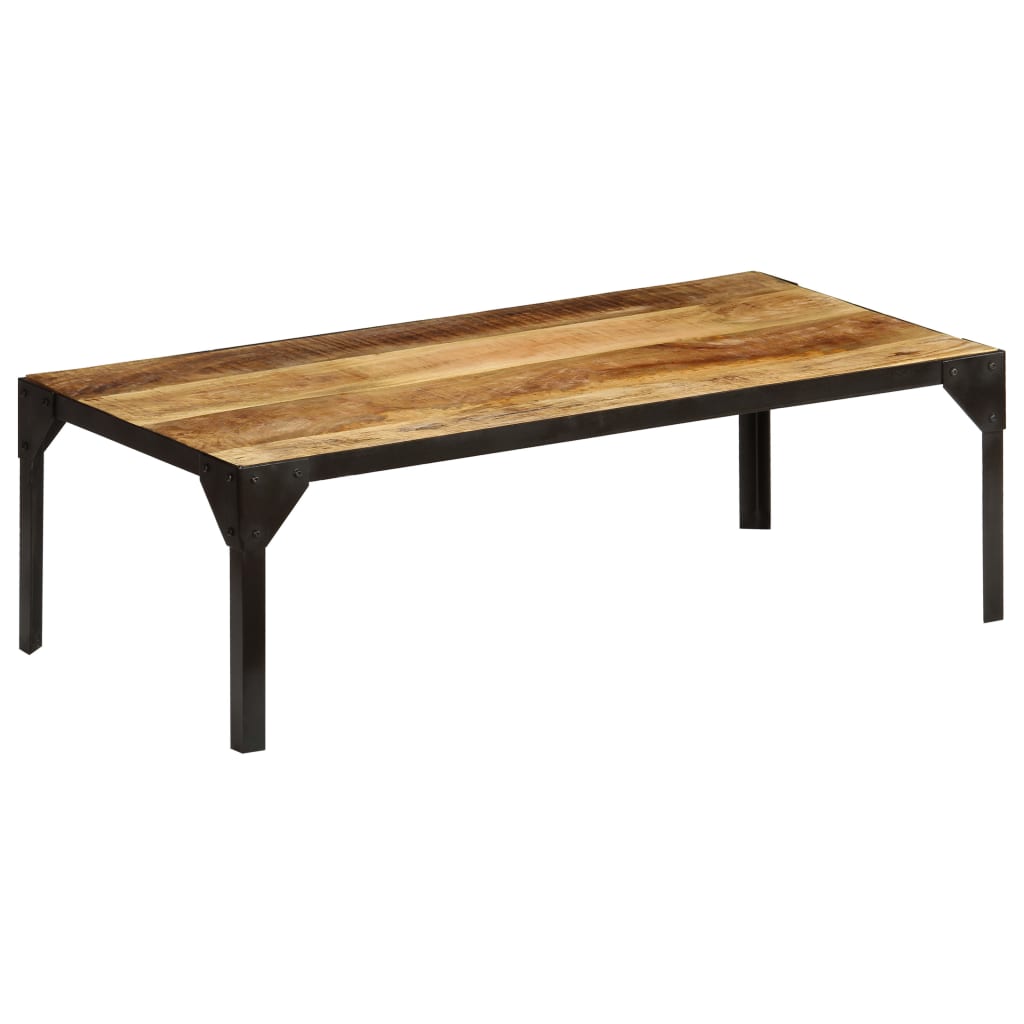 Tavolino da Salotto in Legno Massello di Mango e Acciaio 110 cm