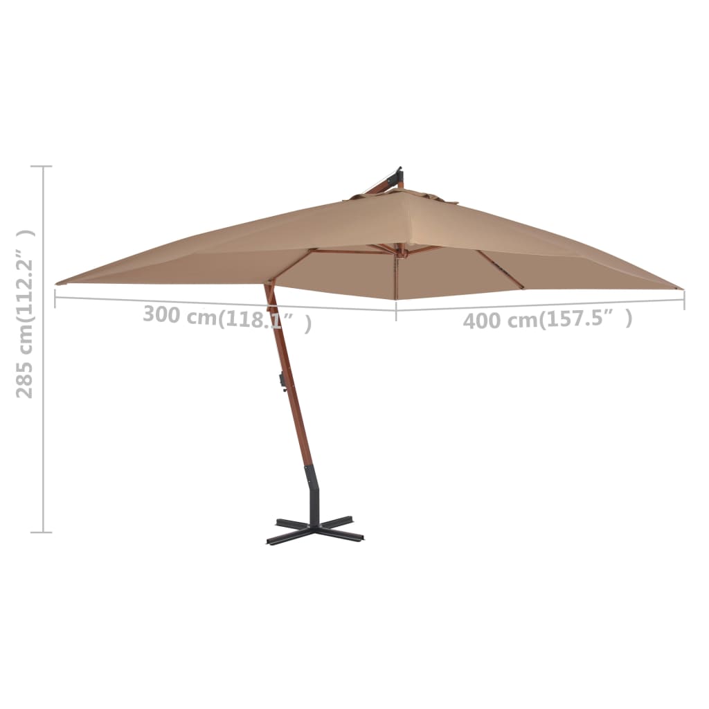 Ombrellone a Sbalzo con Palo in Legno 400x300 cm Tortora