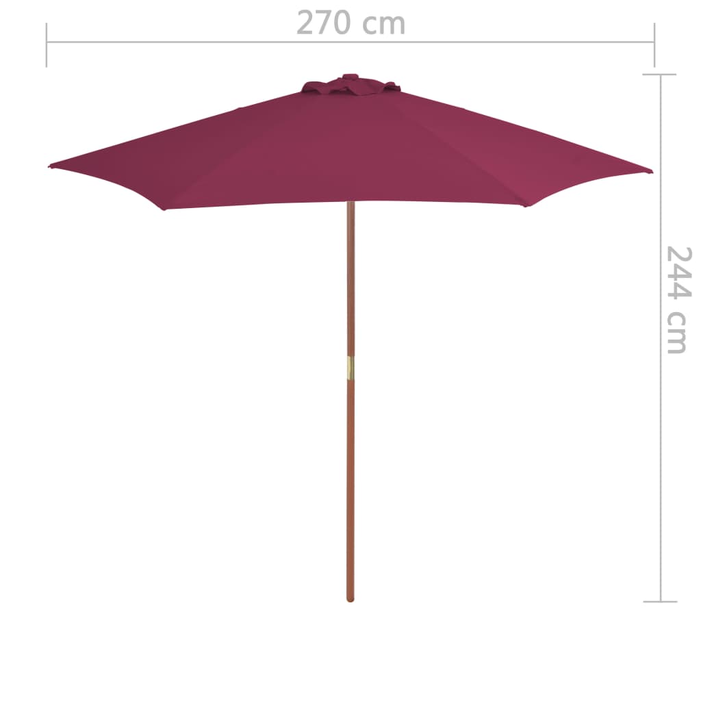 Ombrellone da Esterni con Palo in Legno 270 cm Rosso Bordeaux