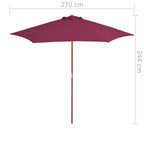 Ombrellone da Esterni con Palo in Legno 270 cm Rosso Bordeaux