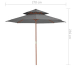 Ombrellone a Due Livelli con Palo in Legno 270 cm Antracite