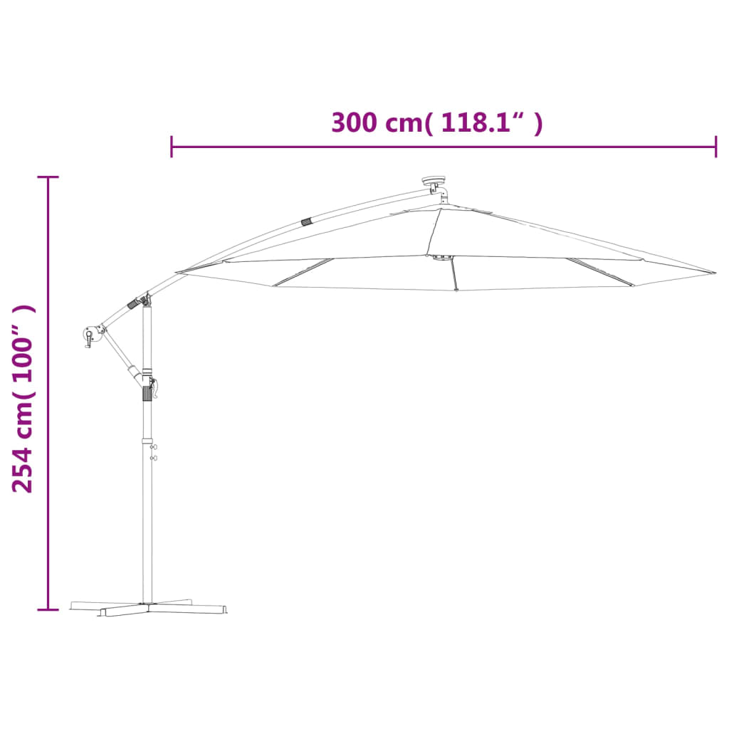 Ombrellone a Sbalzo con LED e Palo in Acciaio 300 cm Tortora