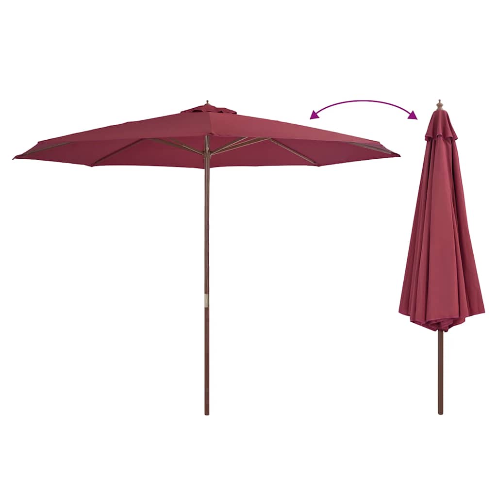 Ombrellone da Esterni con Palo in Legno 350 cm Rosso Borgogna