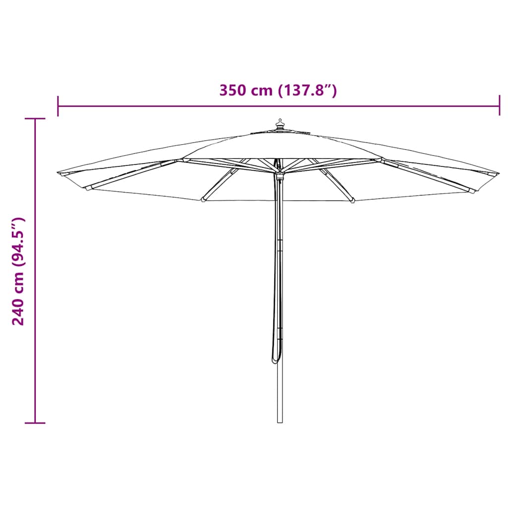 Ombrellone da Esterni con Palo in Legno 350 cm Rosso Borgogna