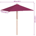 Ombrellone da Esterni Palo in Legno 150x200 cm Rosso Bordeaux