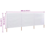 Paravento a 3 Pannelli in Tessuto 400x120cm Bianco