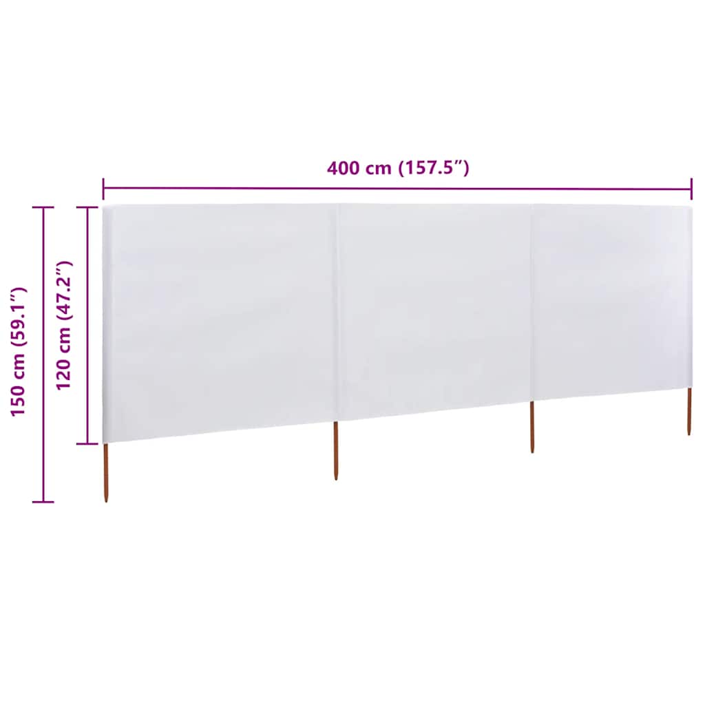 Paravento a 3 Pannelli in Tessuto 400x120cm Bianco