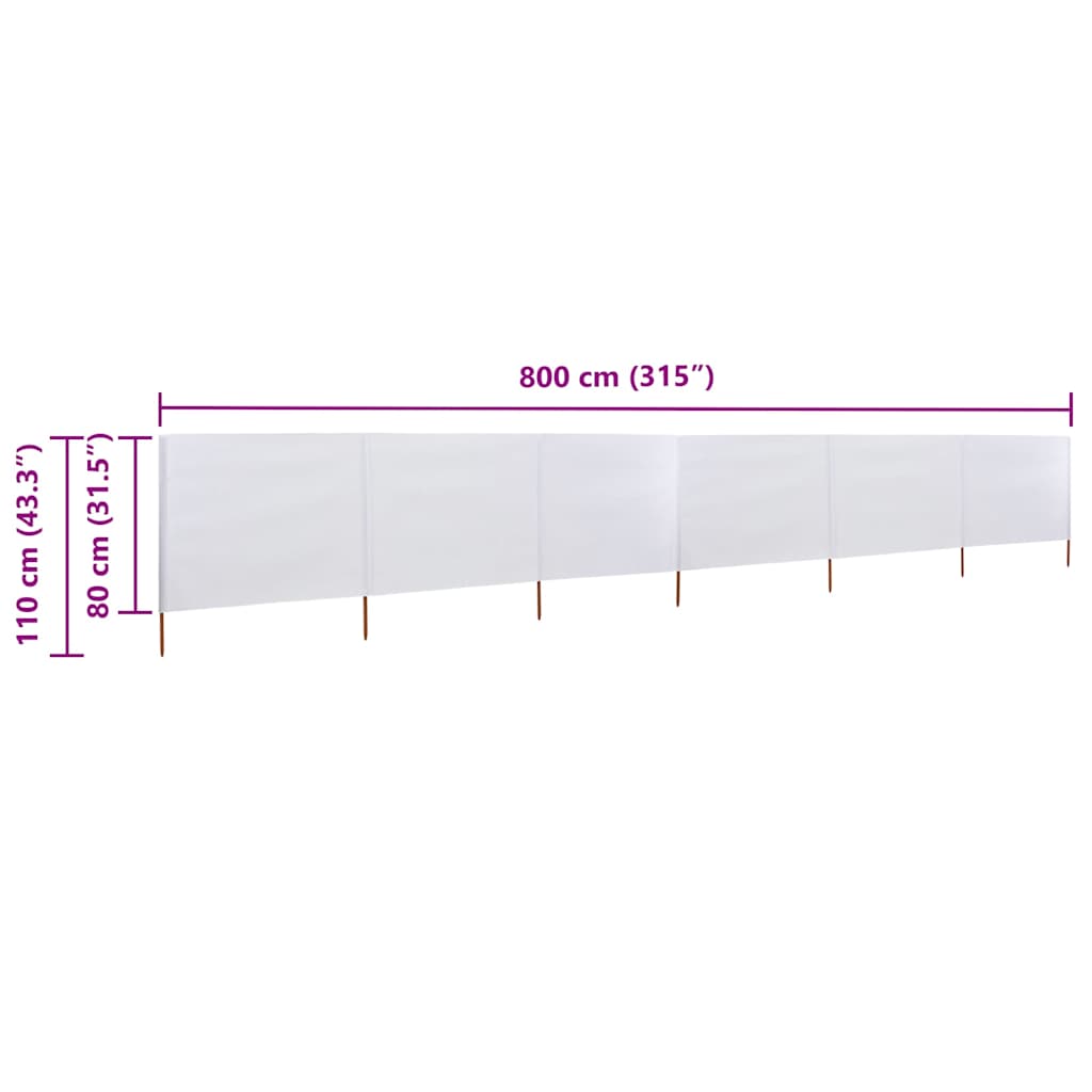 Paravento a 6 Pannelli in Tessuto 800x80cm Bianco