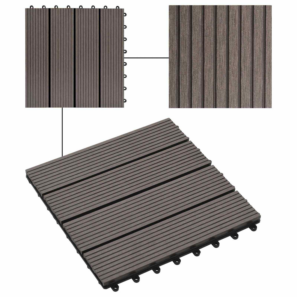 Piastrella per Decking 11 pcs Marrone Scuro 30 x 30 cm WPC