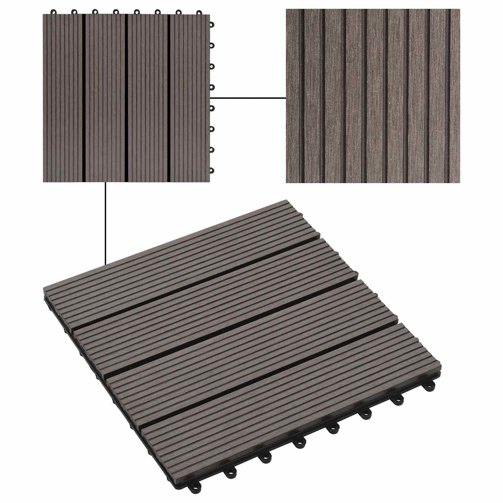 Piastrella per Decking 11 pcs Marrone Scuro 30 x 30 cm WPC