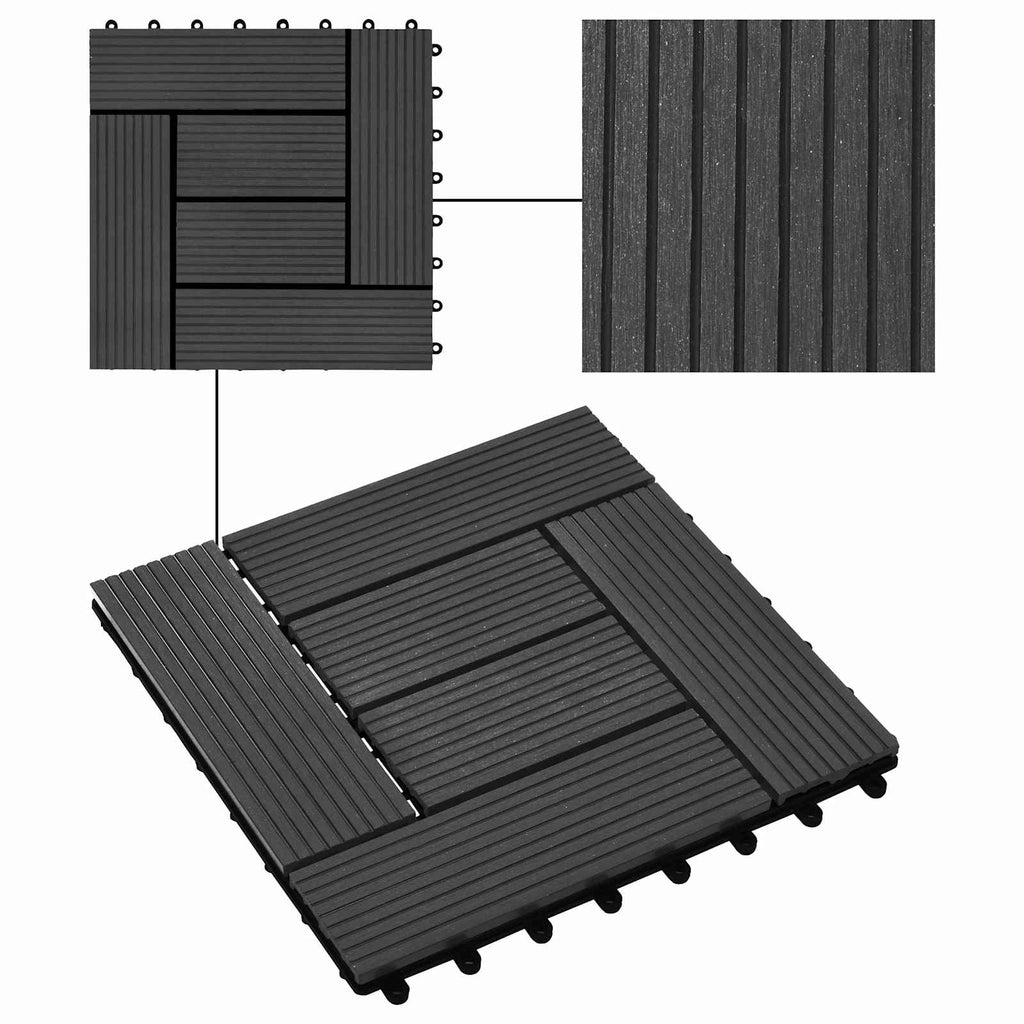 Piastrella per Decking 11 pcs Nero 30 x 30 cm WPC