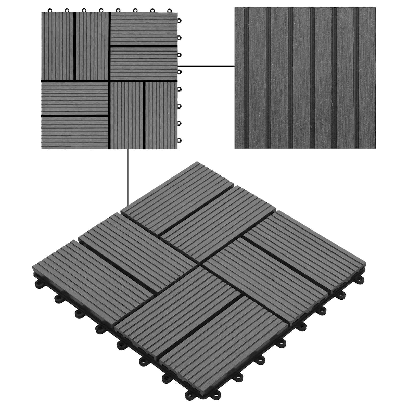 Piastrella per Decking 11 pcs Grigio 30 x 30 cm WPC