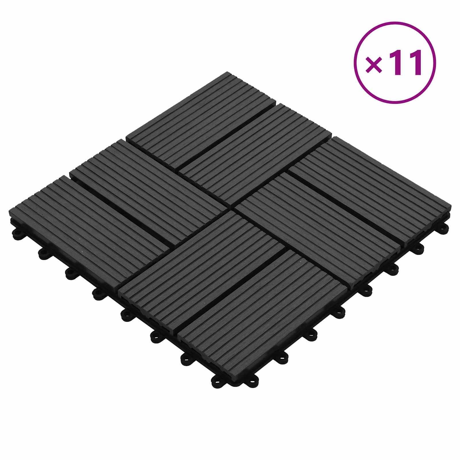 Piastrella per Decking 11 pcs Nero 30 x 30 cm WPC